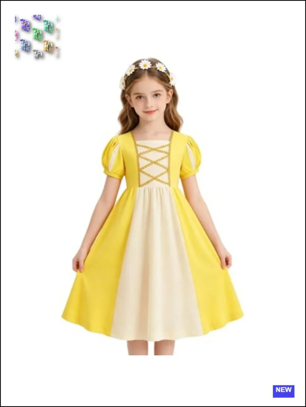 Renaissance Medieval Princess Dress Costume for Girls with Flower Garland